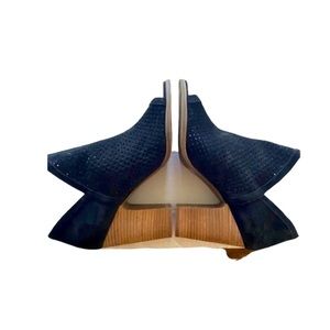 Lucky Brand Open Toe Suede Leather Slip On Heel Booties